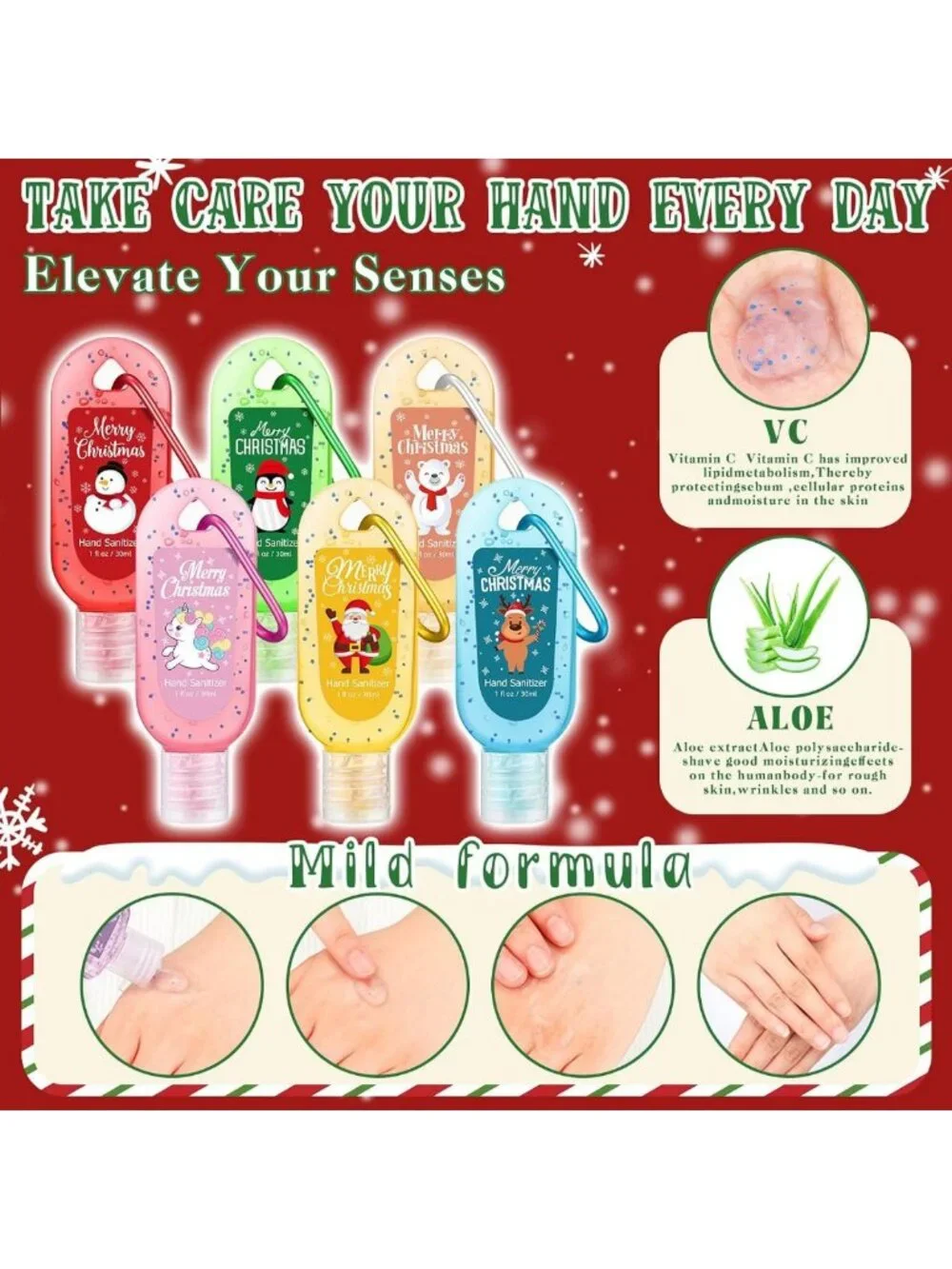 24 Pcs Mini Hand Sanitizer Keychain 1oz - Holiday Party Favors & Gifts